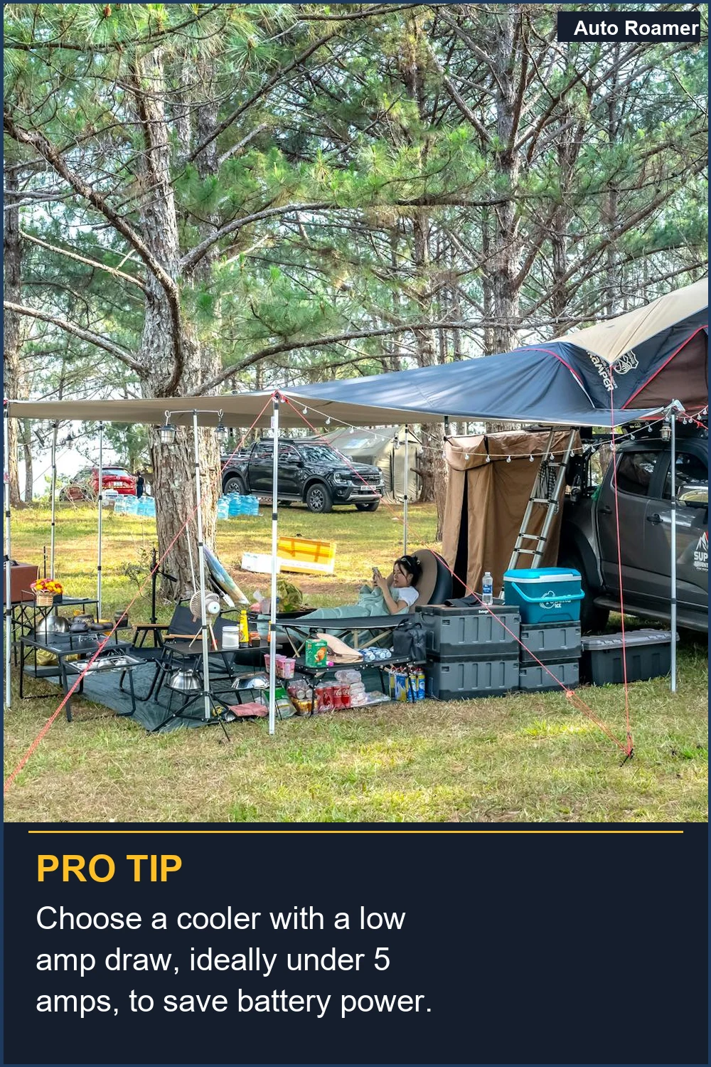 Choose a cooler with a low amp draw, ideally under 5 amps, to save battery power.