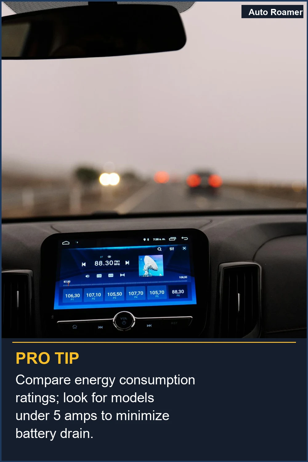Compare energy consumption ratings; look for models under 5 amps to minimize battery drain.