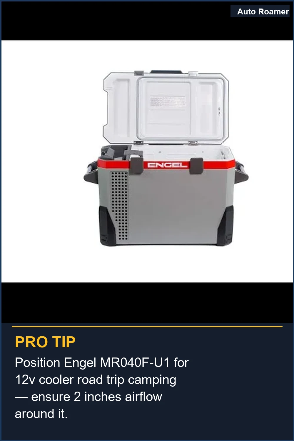 Position Engel MR040F-U1 for 12v cooler road trip camping — ensure 2 inches airflow around it.