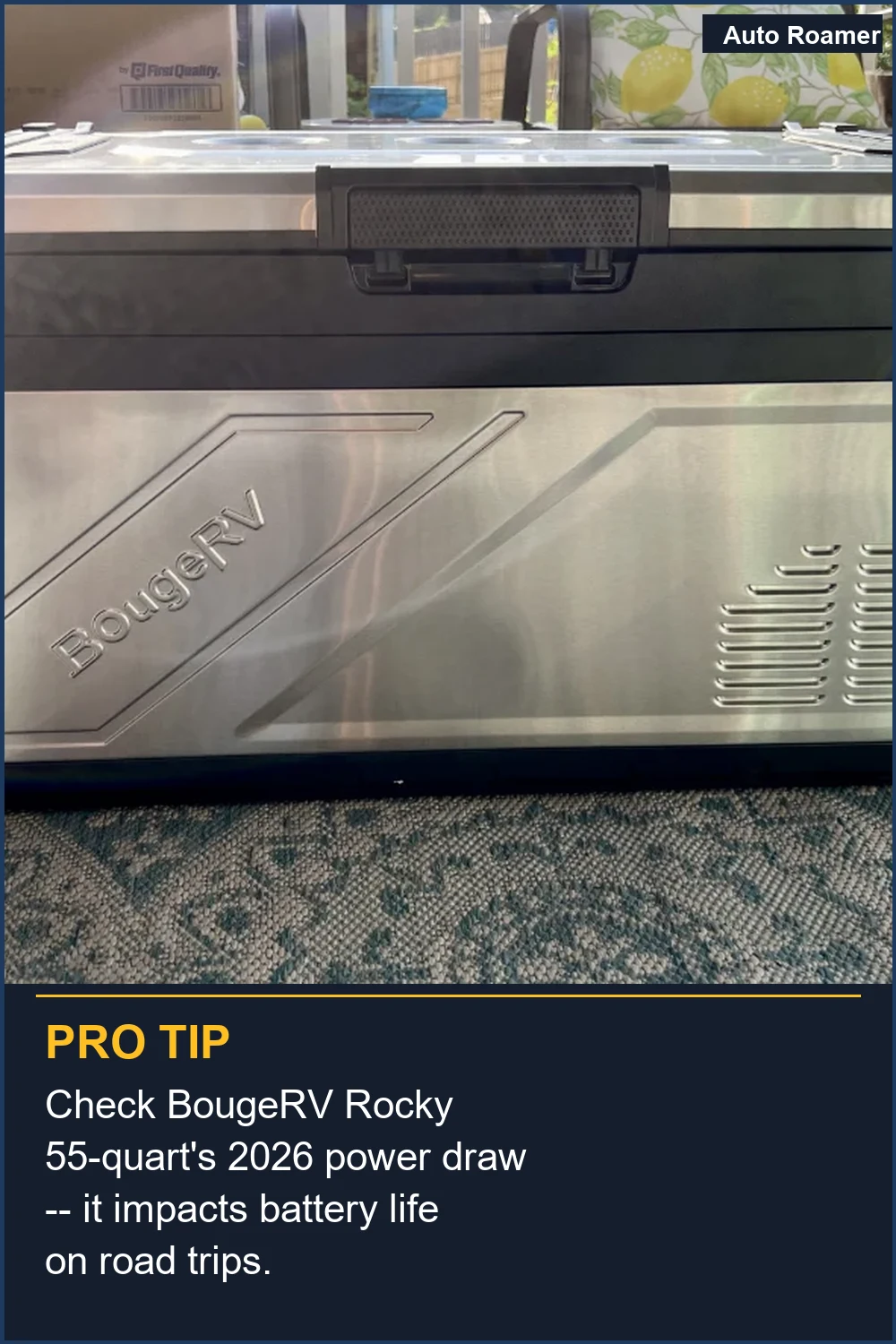 Check BougeRV Rocky 55-quart's 2026 power draw -- it impacts battery life on road trips.