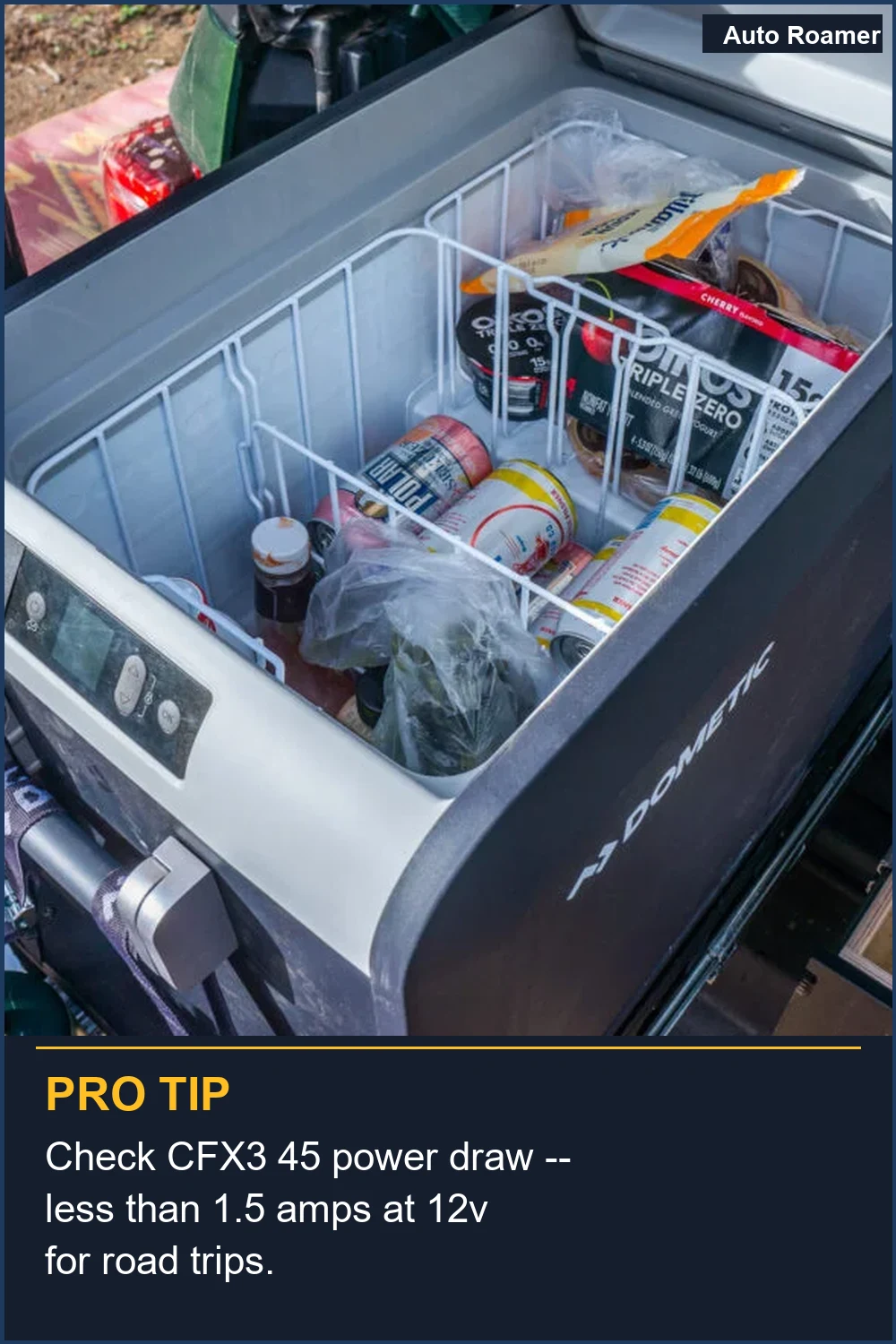 Check CFX3 45 power draw -- less than 1.5 amps at 12v for road trips.