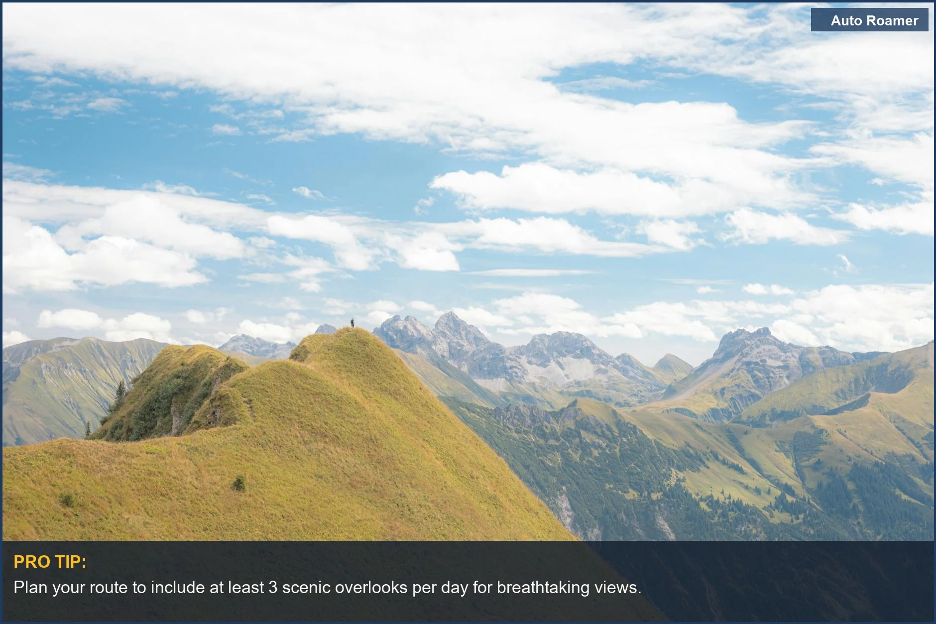 Majestic Blue Ridge Parkway mountains under a clear blue sky, ideal for a 3-day car camping adventure.