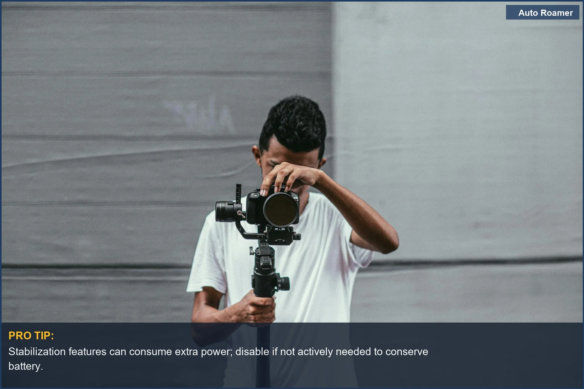 Young man films outdoor content using a stabilized action camera, demonstrating extended shoot capabilities.