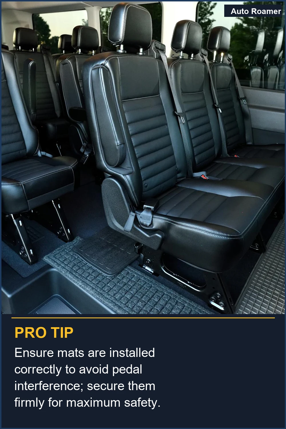 Ensure mats are installed correctly to avoid pedal interference; secure them firmly for maximum safety.