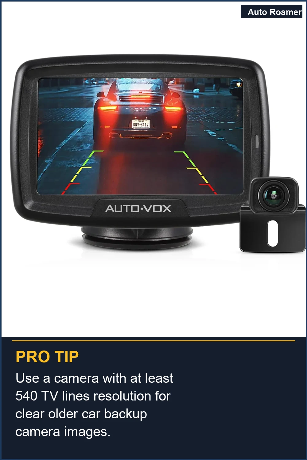 Use a camera with at least 540 TV lines resolution for clear older car backup camera images.