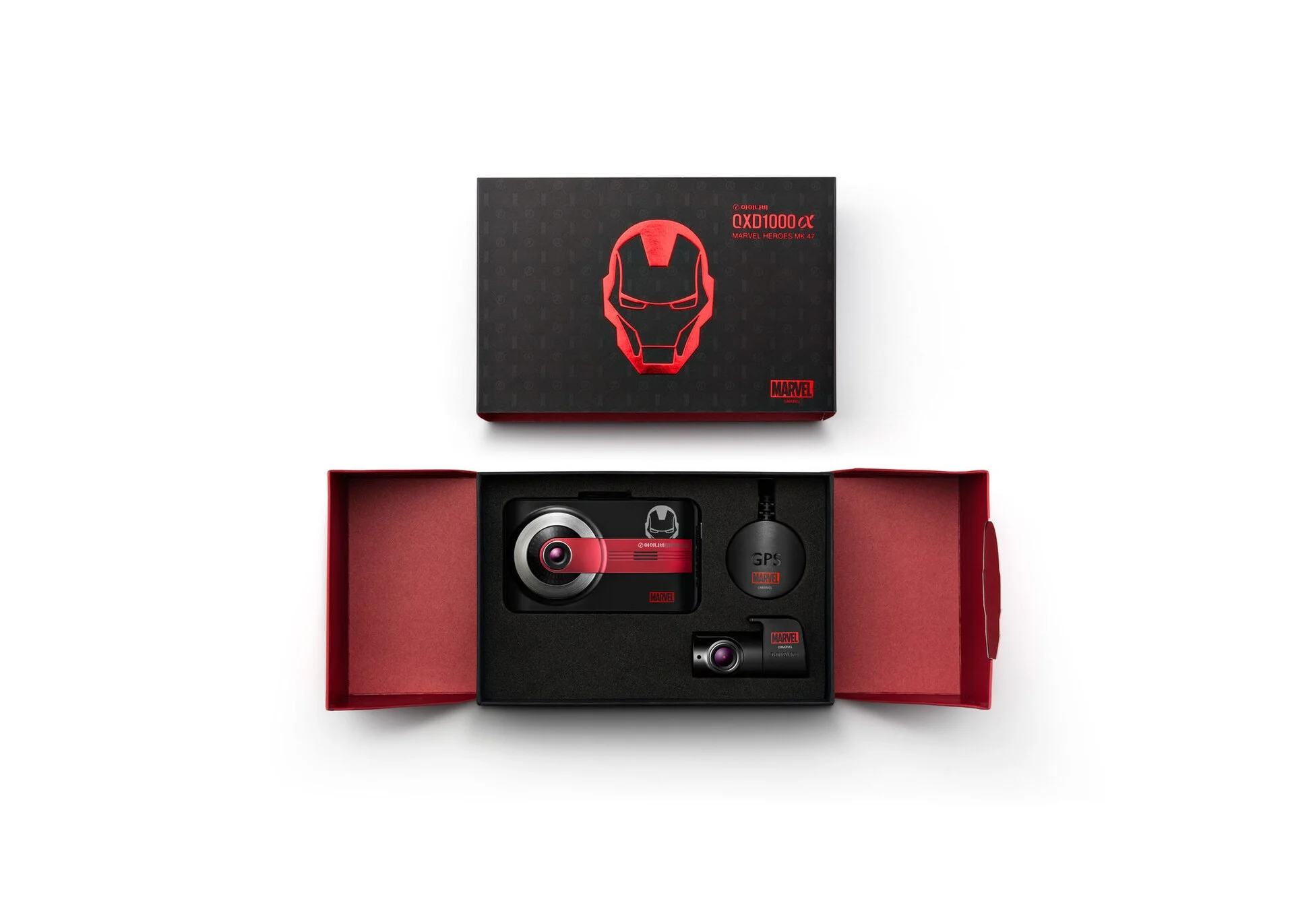 An Iron Man-branded dash cam kit displayed with its retail box, the kind of camera whose backup battery or capacitor this guide compares for reliable recording.
