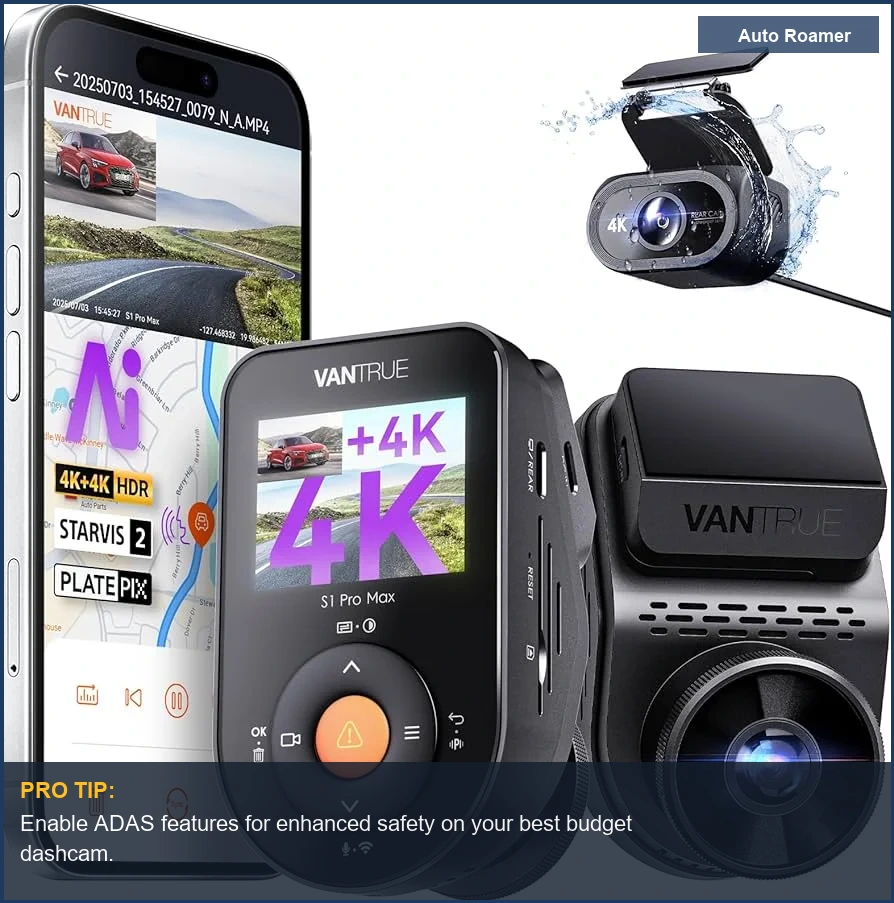 Vantrue S1 Pro Max AI Dash Cam 4K+4K w/ADAS & BSD, Dual