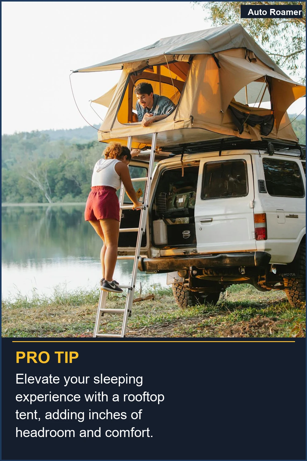 Elevate your sleeping experience with a rooftop tent, adding inches of headroom and comfort.
