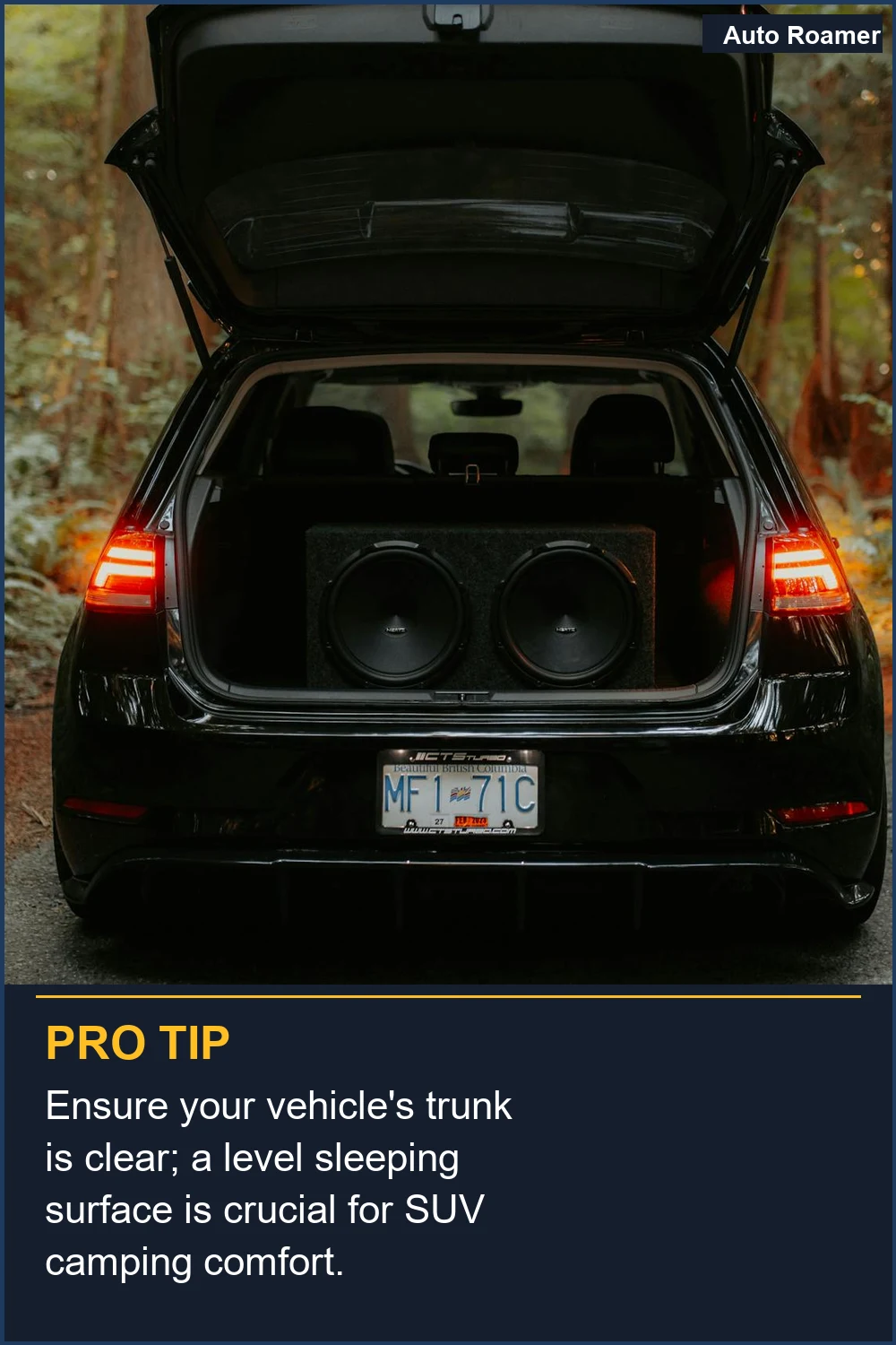 Ensure your vehicle's trunk is clear; a level sleeping surface is crucial for SUV camping comfort.