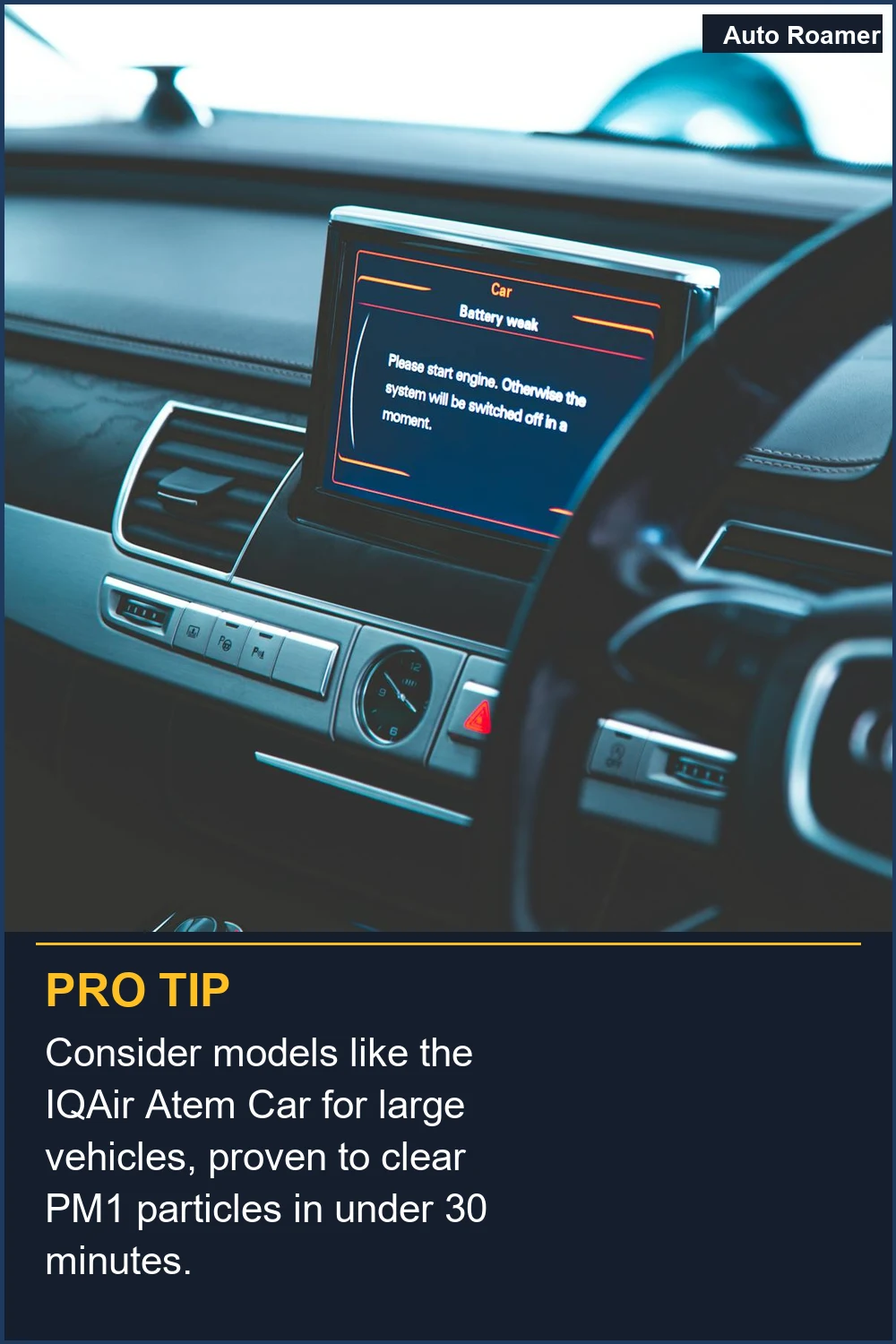 Consider models like the IQAir Atem Car for large vehicles, proven to clear PM1 particles in under 30 minutes.