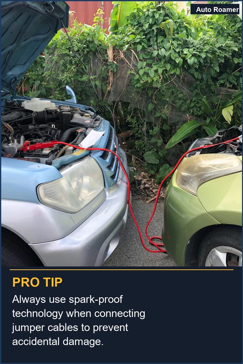 Always use spark-proof technology when connecting jumper cables to prevent accidental damage.