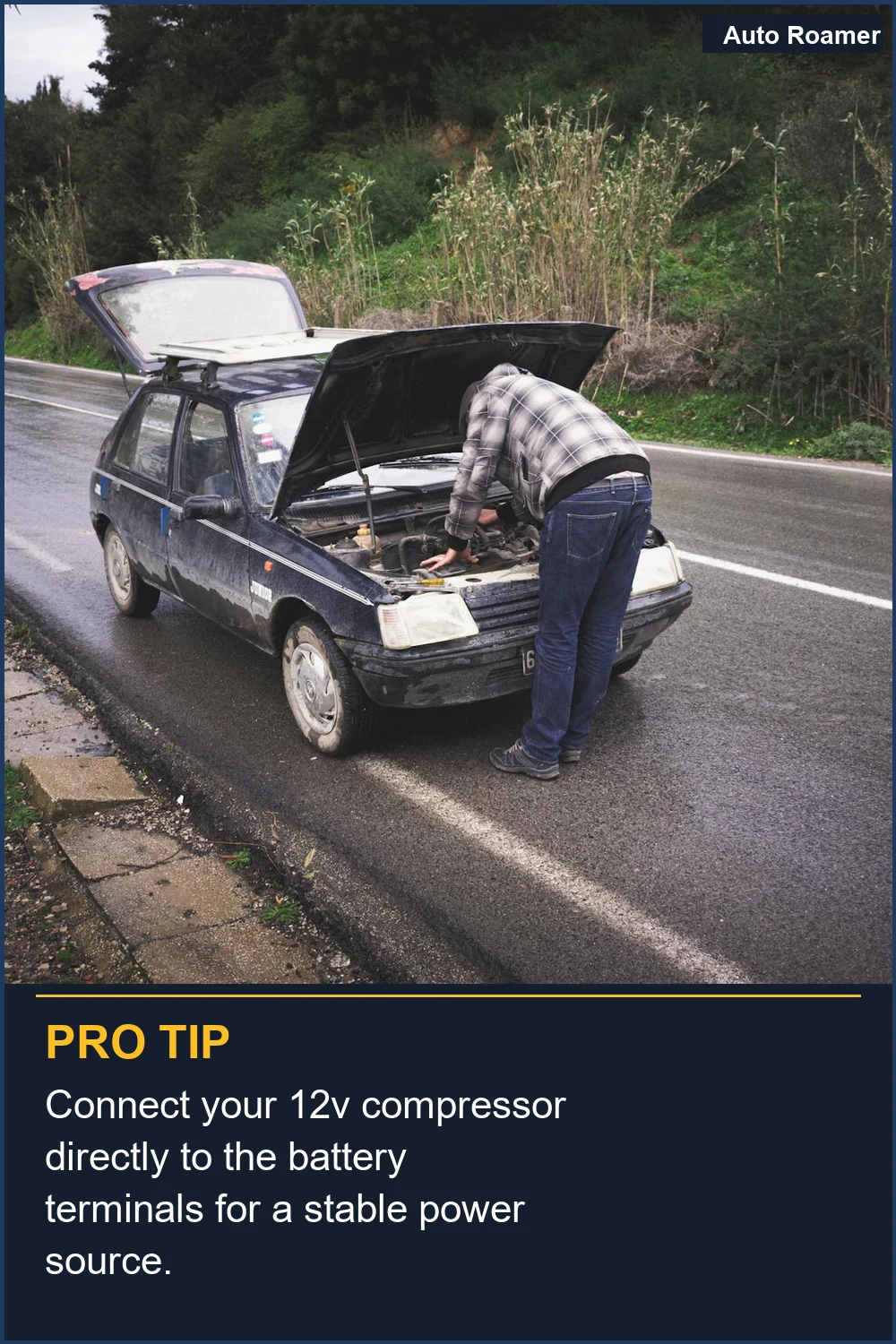 Connect your 12v compressor directly to the battery terminals for a stable power source.