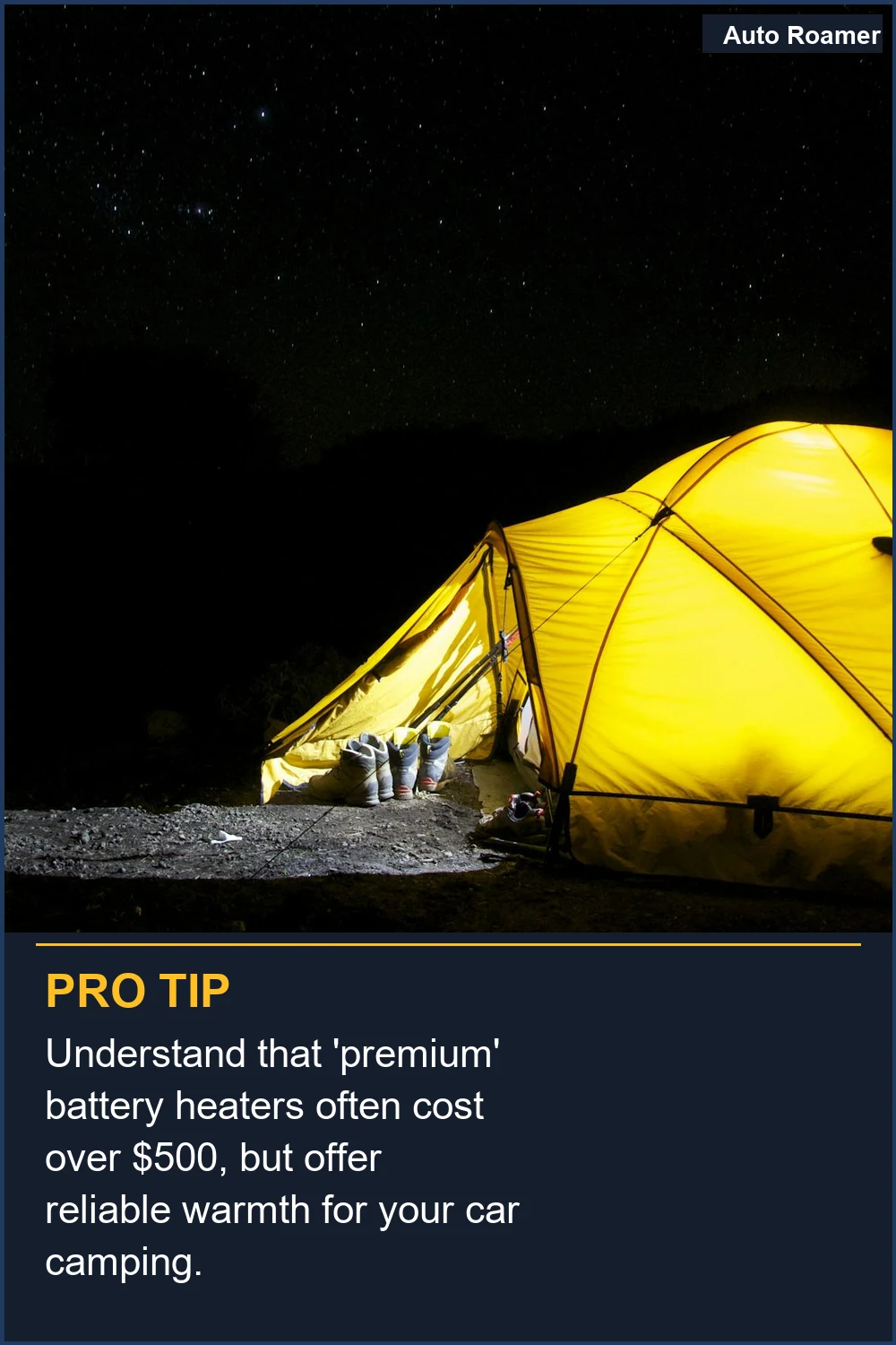 Understand that 'premium' battery heaters often cost over $500, but offer reliable warmth for your car camping.