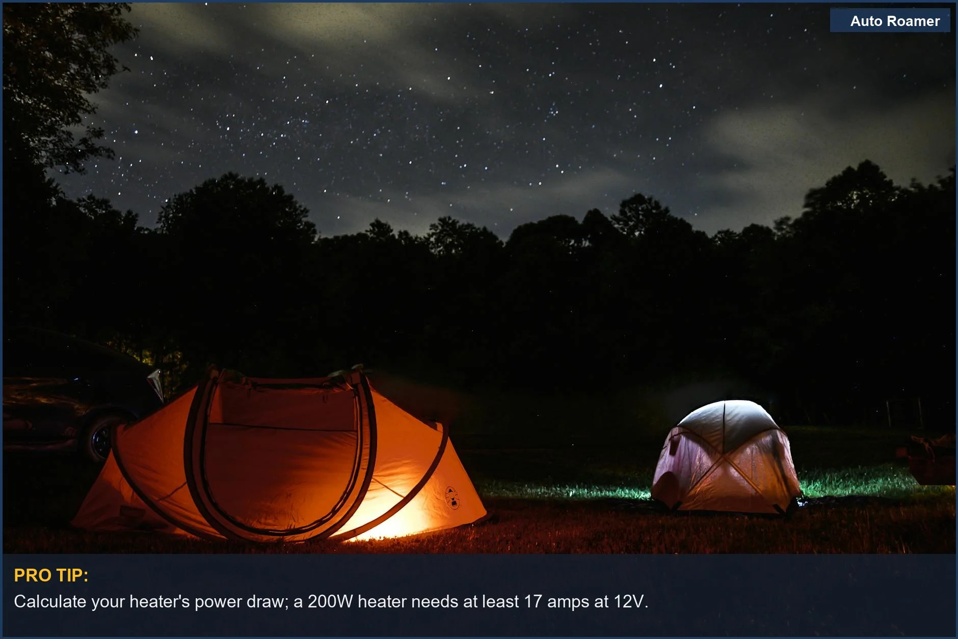 Peaceful night camping scene with illuminated tents beneath a starlit sky.