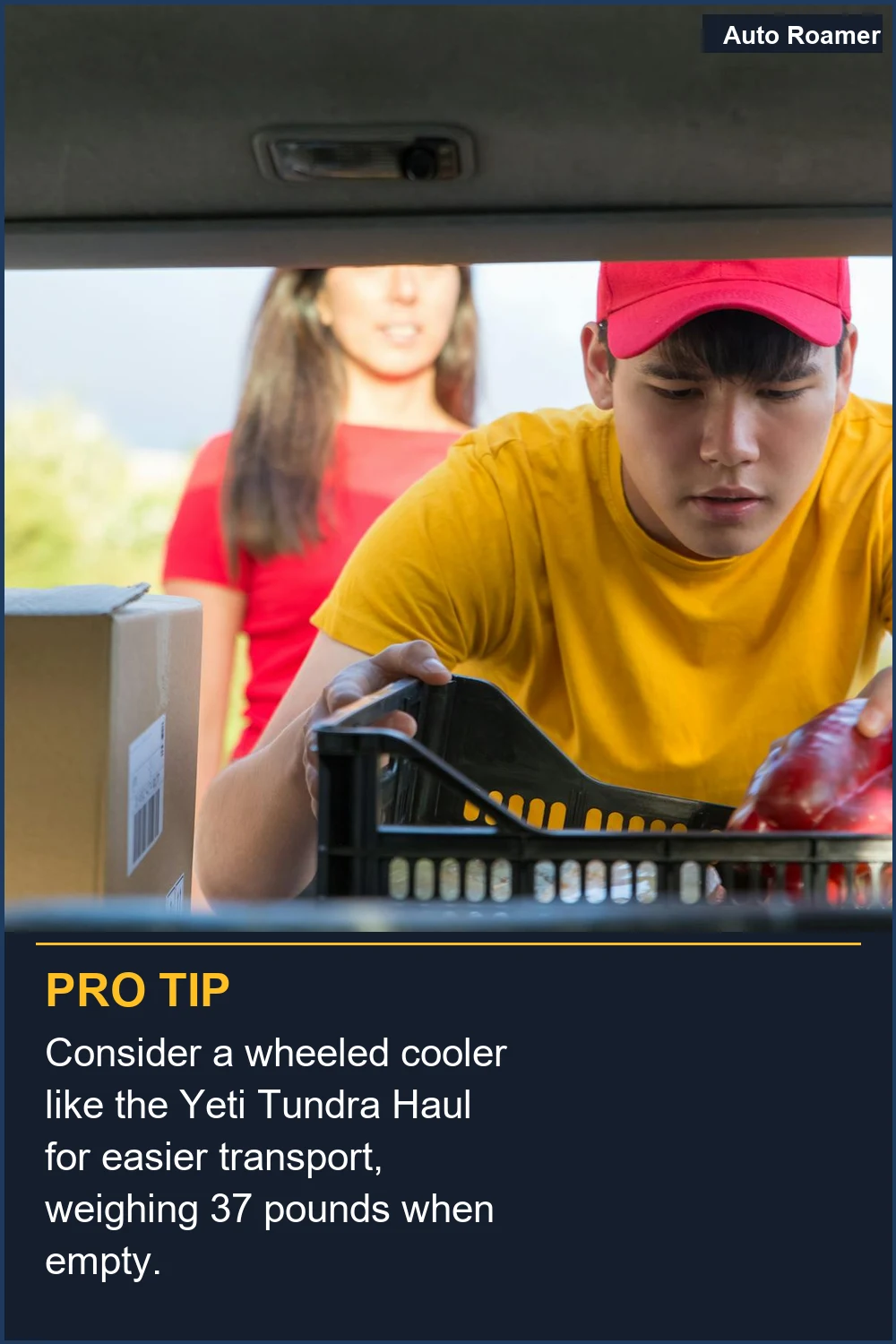 Consider a wheeled cooler like the Yeti Tundra Haul for easier transport, weighing 37 pounds when empty.