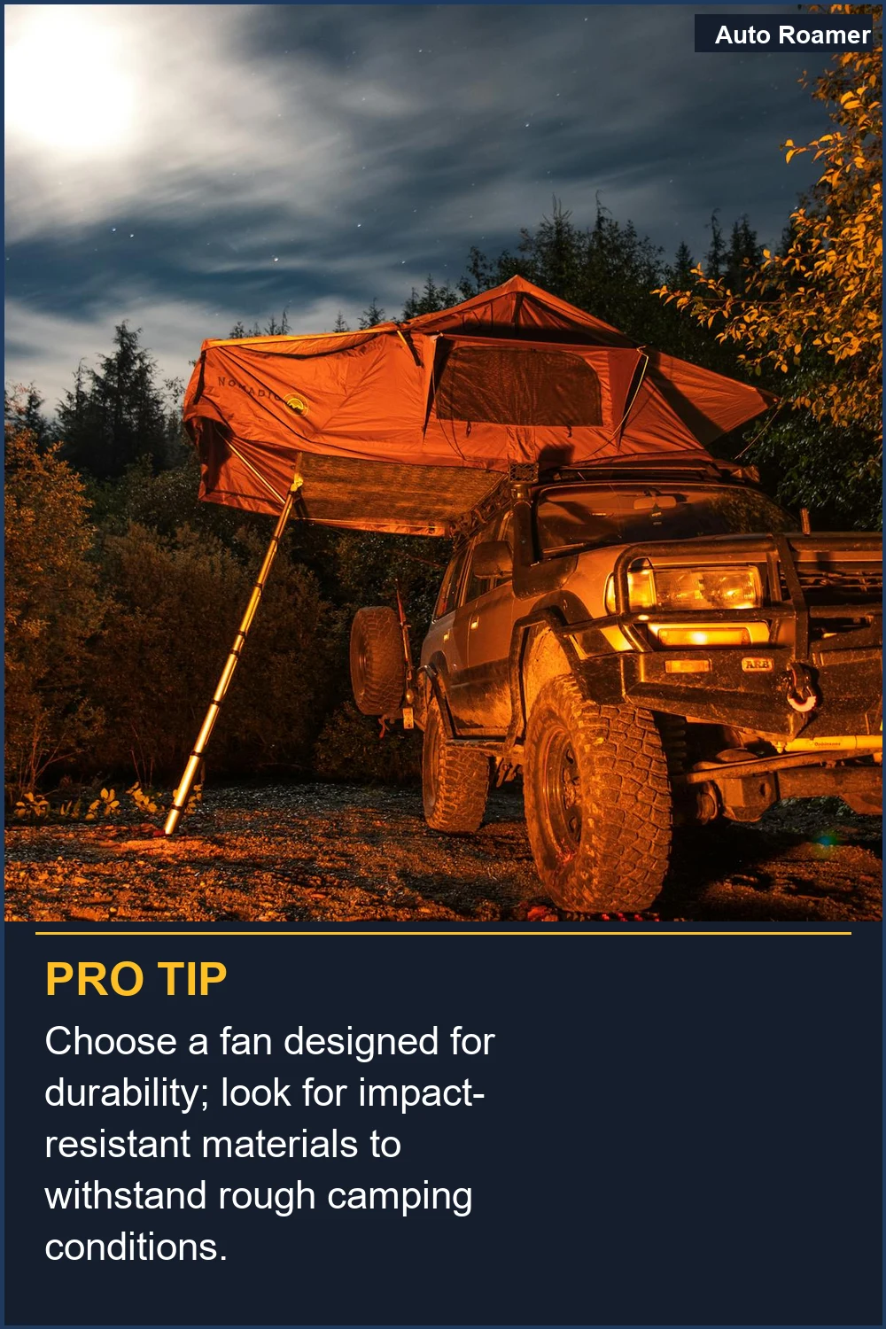 Choose a fan designed for durability; look for impact-resistant materials to withstand rough camping conditions.