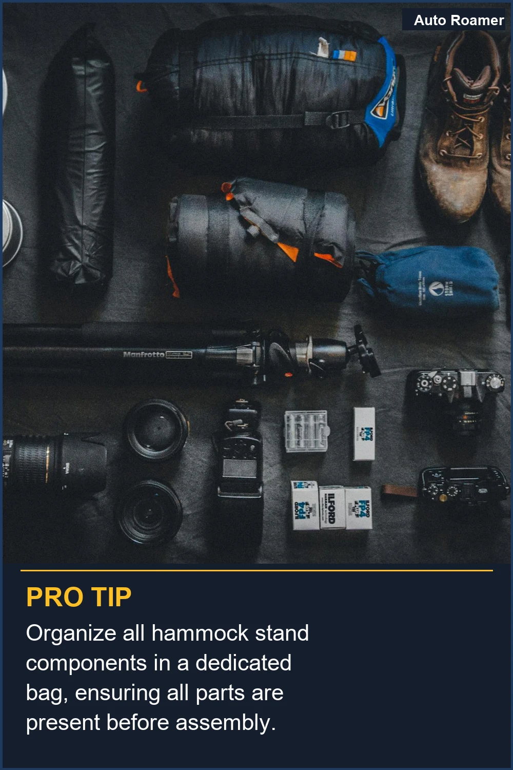 Organize all hammock stand components in a dedicated bag, ensuring all parts are present before assembly.