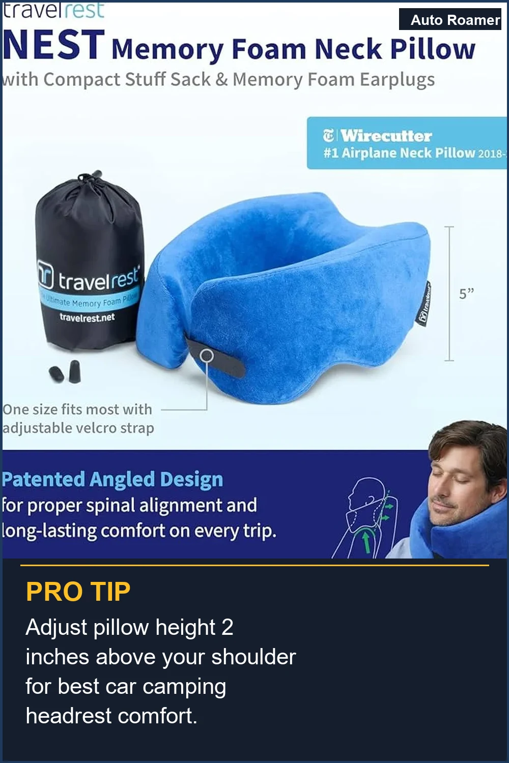 Adjust pillow height 2 inches above your shoulder for best car camping headrest comfort.