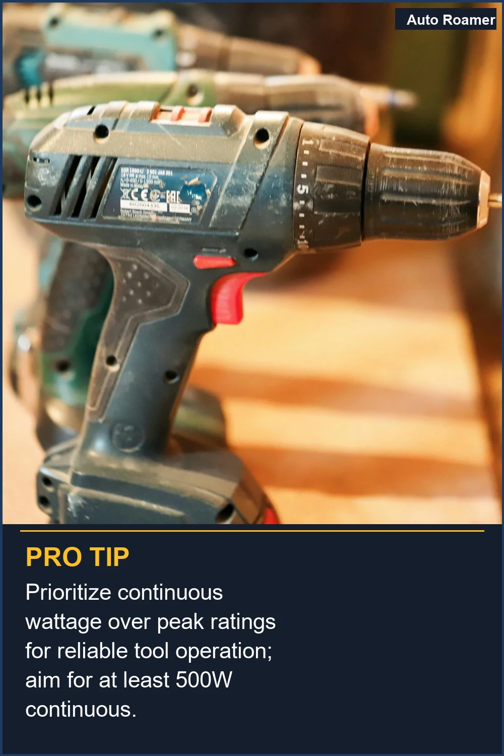 Prioritize continuous wattage over peak ratings for reliable tool operation; aim for at least 500W continuous.