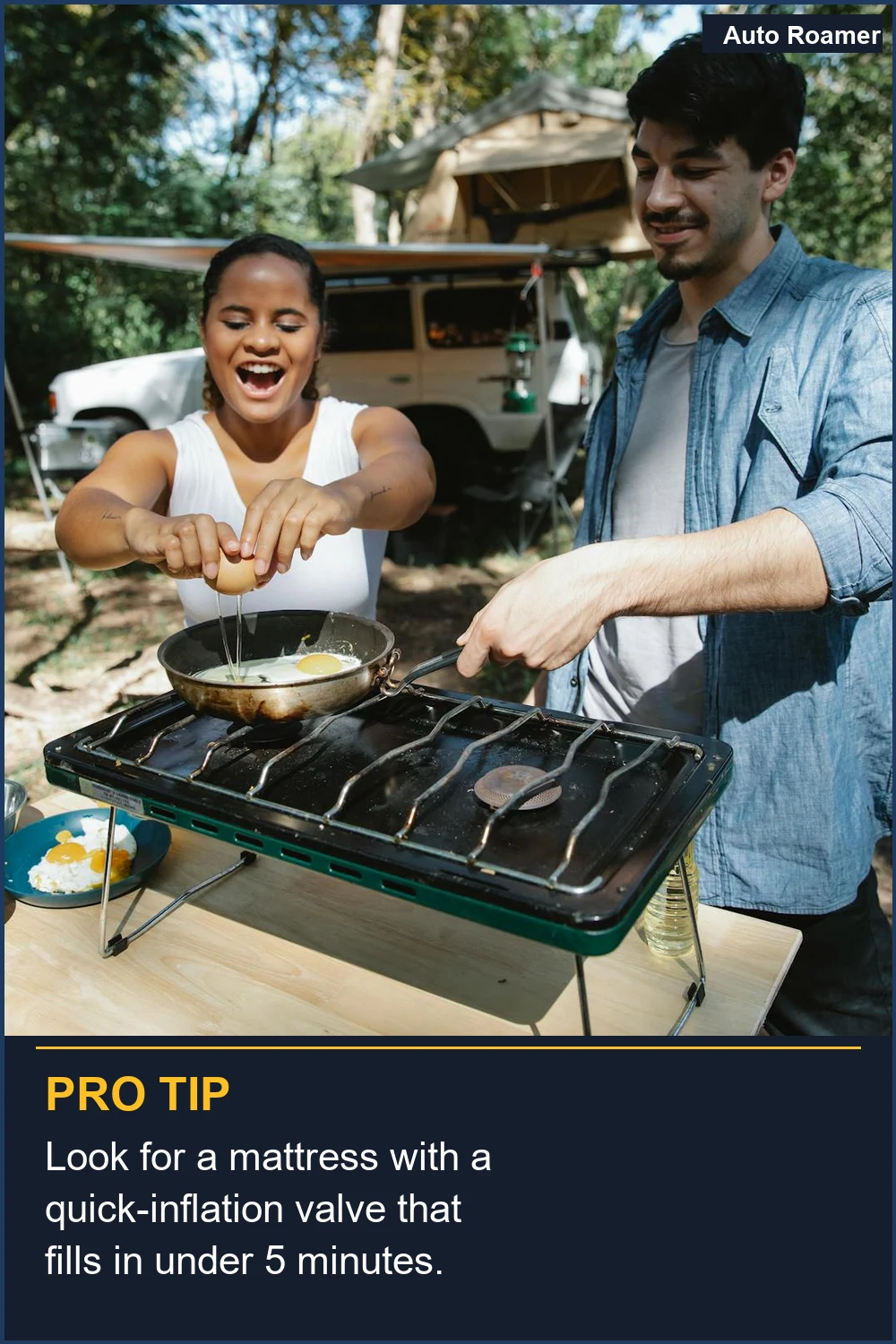 Look for a mattress with a quick-inflation valve that fills in under 5 minutes.