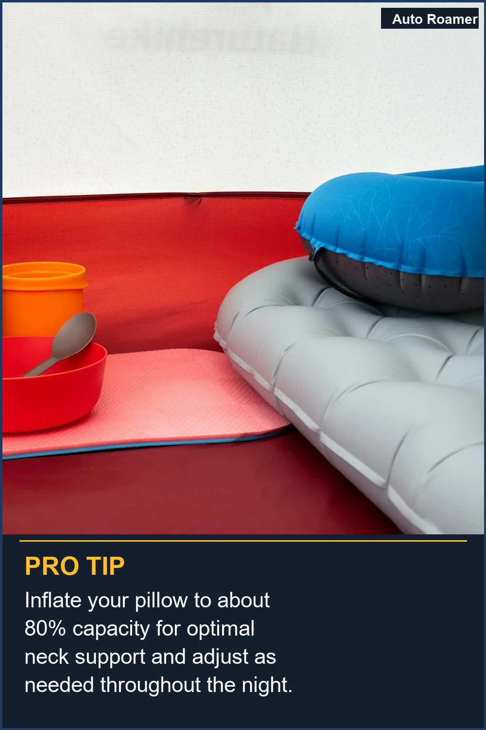 Inflate your pillow to about 80% capacity for optimal neck support and adjust as needed throughout the night.