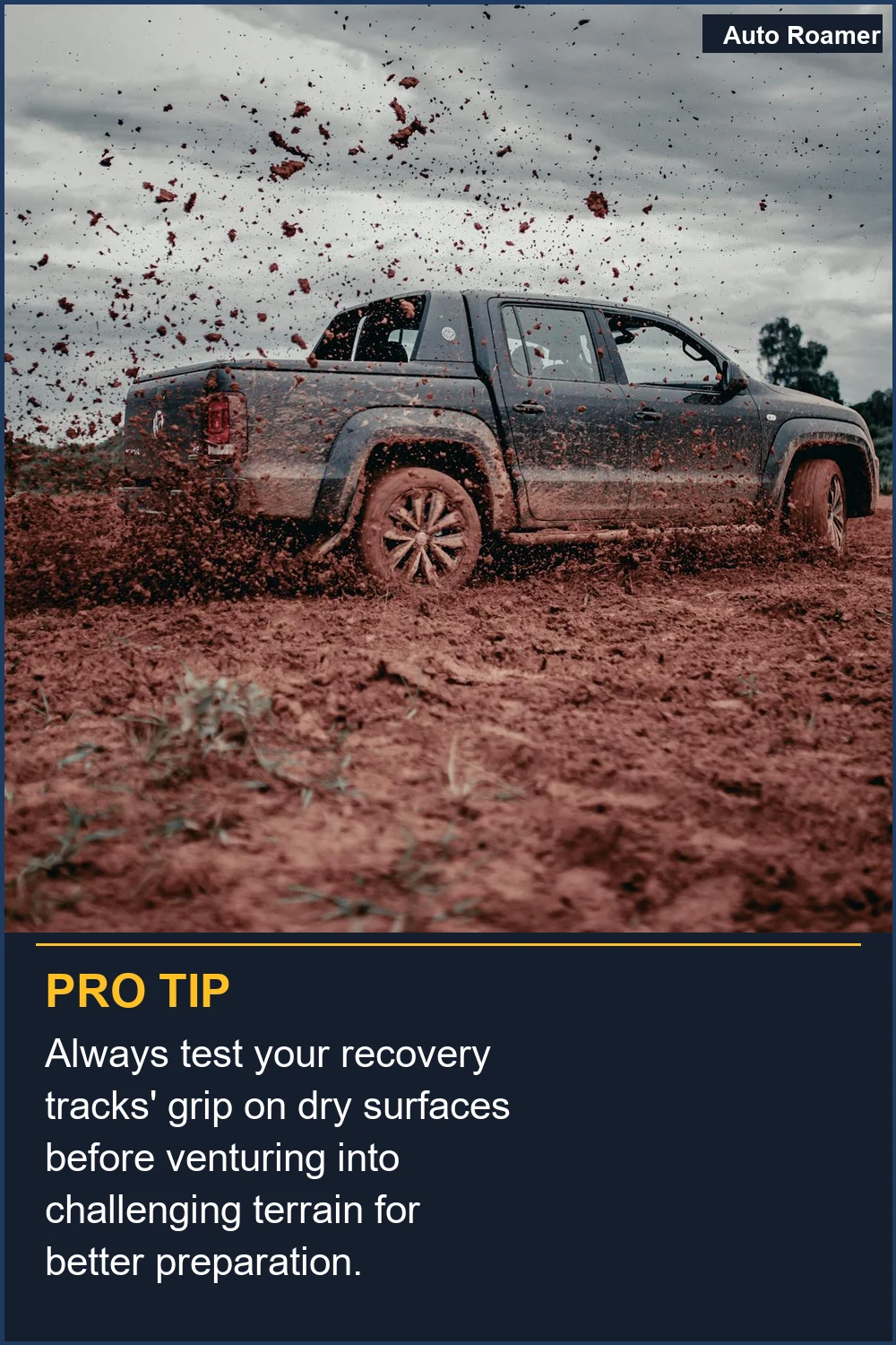 Always test your recovery tracks' grip on dry surfaces before venturing into challenging terrain for better preparation.