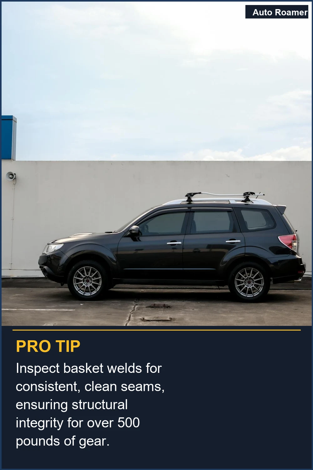 Inspect basket welds for consistent, clean seams, ensuring structural integrity for over 500 pounds of gear.