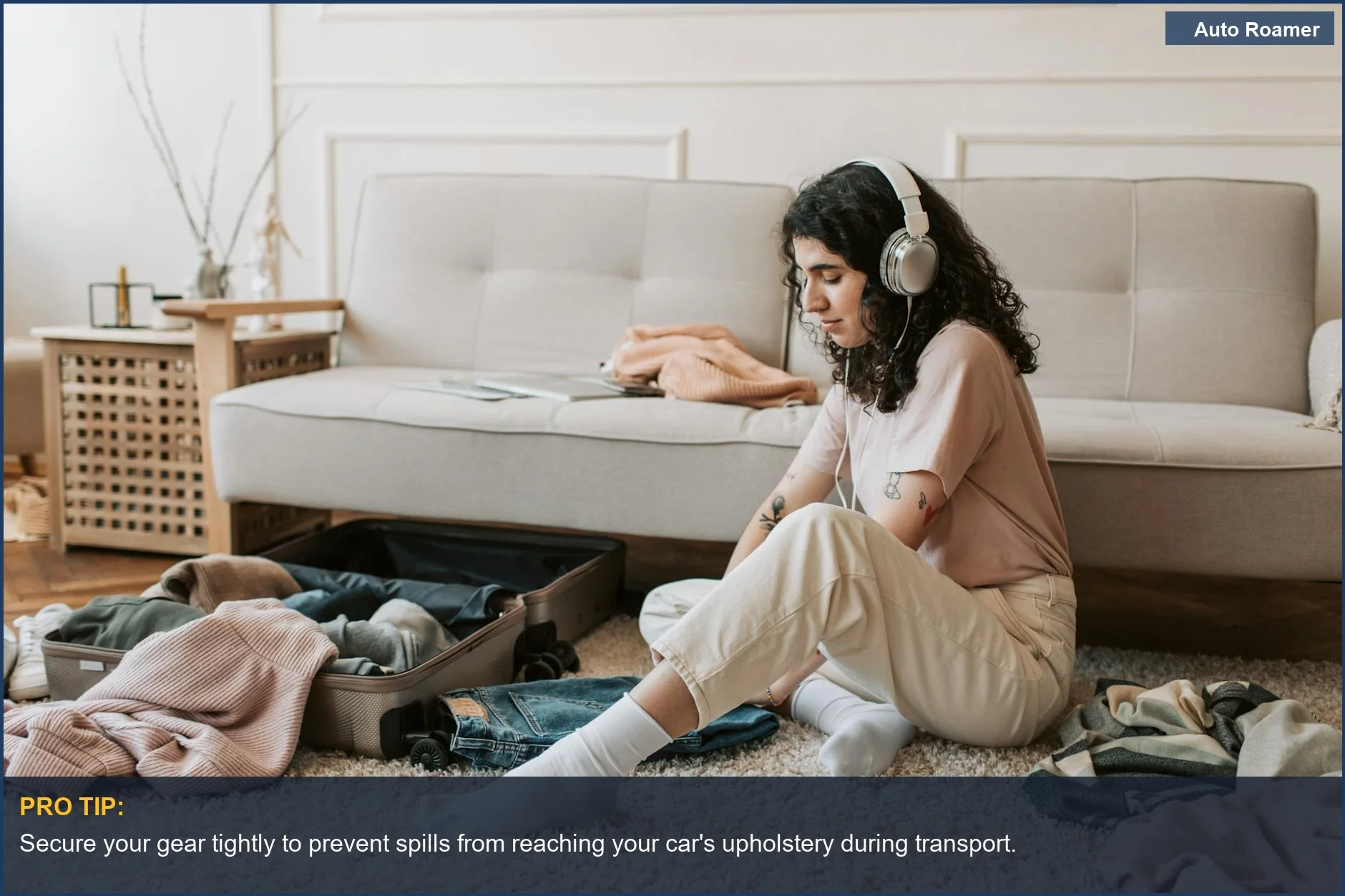 Woman packing a suitcase, highlighting the need for waterproof car seat covers for travel.