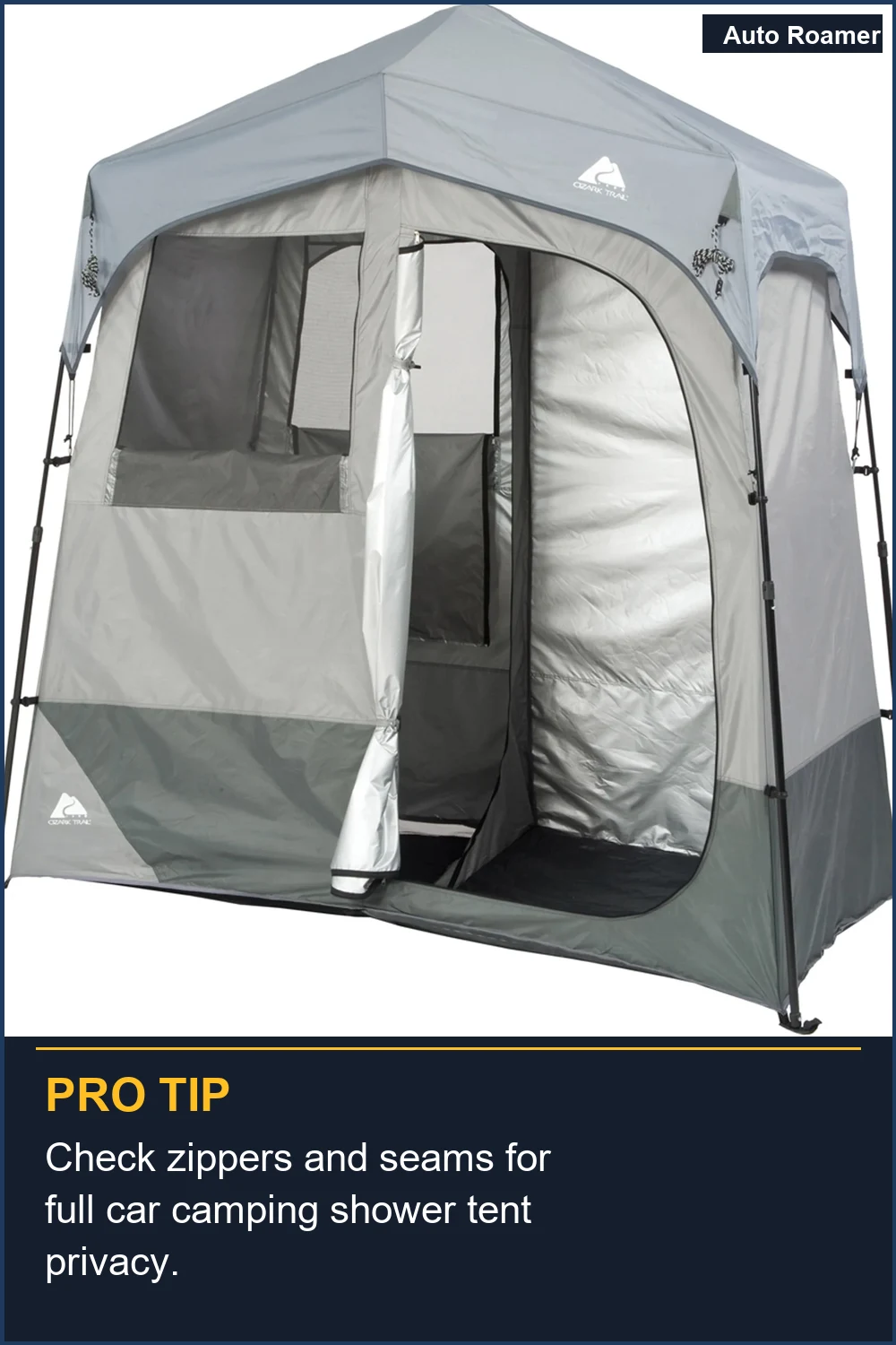 Check zippers and seams for full car camping shower tent privacy.