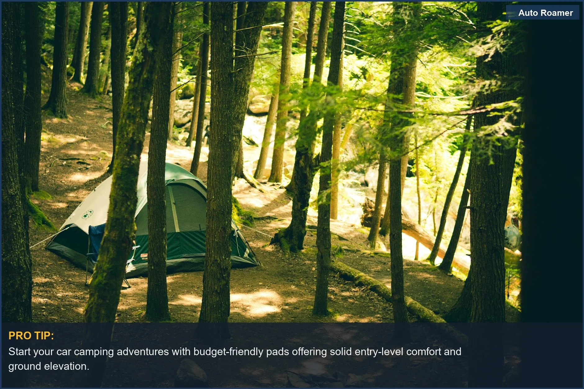 Serene forest campsite with a tent, perfect for finding the best car camping sleeping pad.