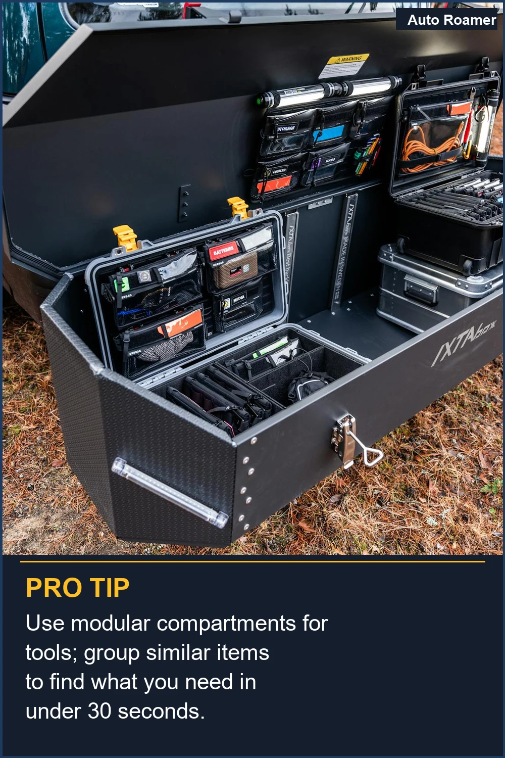 Use modular compartments for tools; group similar items to find what you need in under 30 seconds.