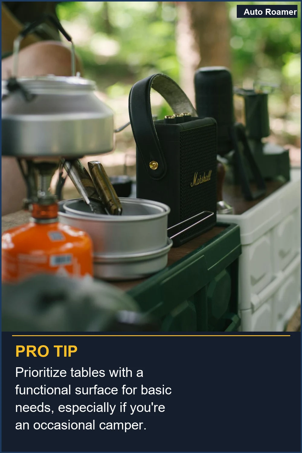 Prioritize tables with a functional surface for basic needs, especially if you're an occasional camper.