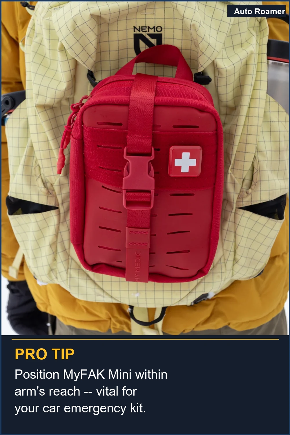 Position MyFAK Mini within arm's reach -- vital for your car emergency kit.