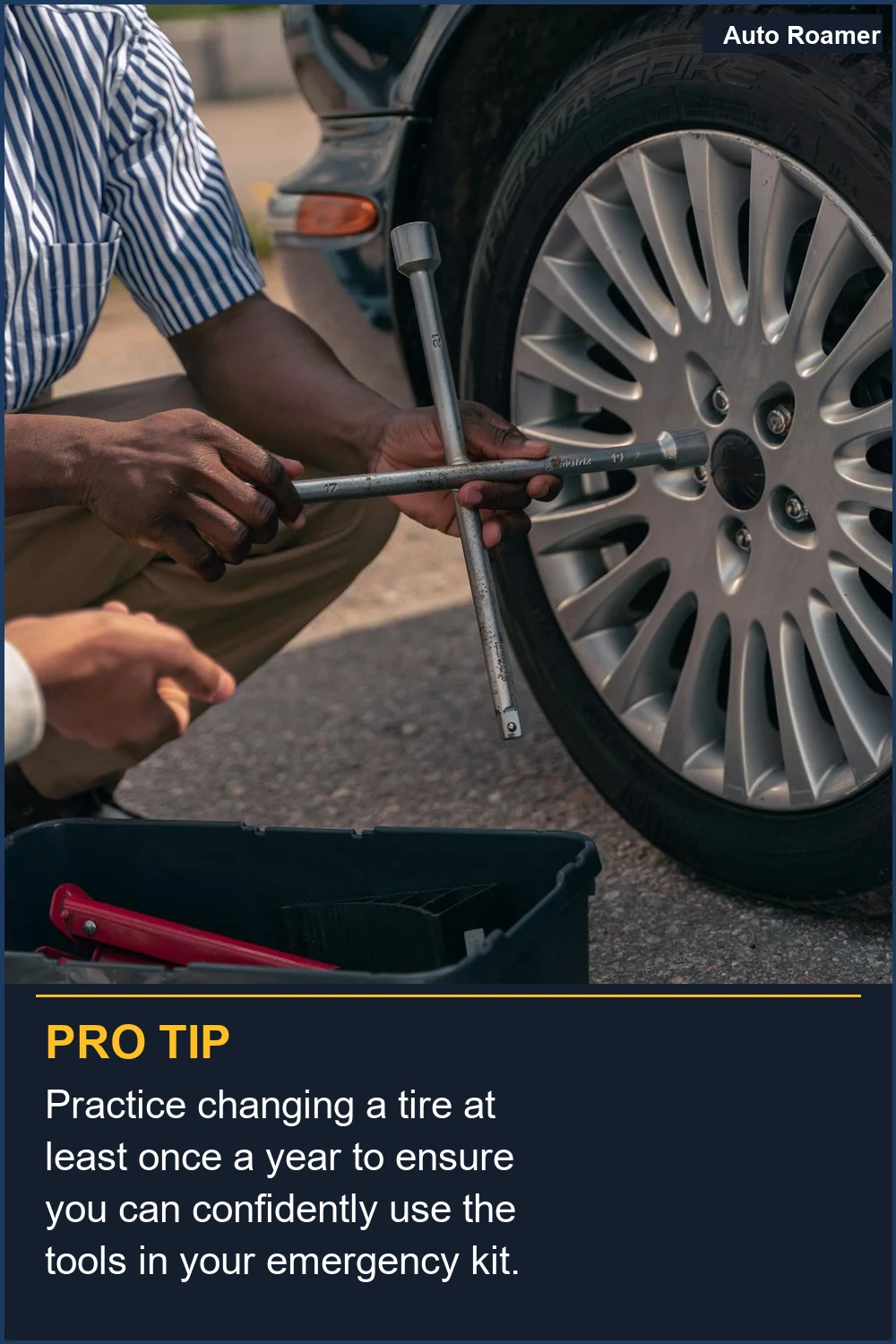 Practice changing a tire at least once a year to ensure you can confidently use the tools in your emergency kit.