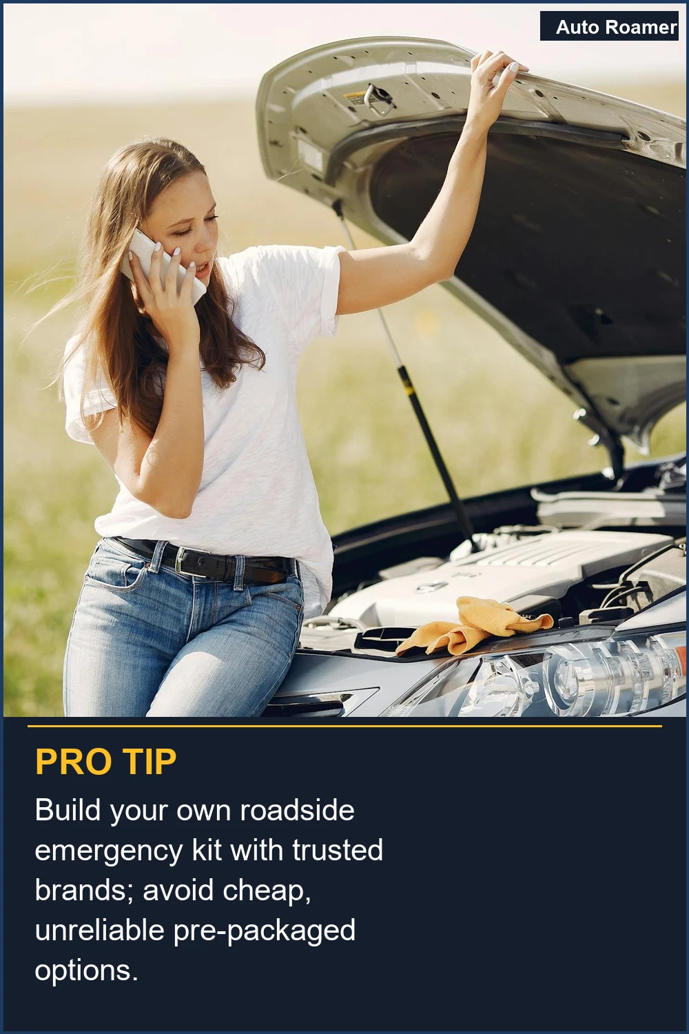 Build your own roadside emergency kit with trusted brands; avoid cheap, unreliable pre-packaged options.