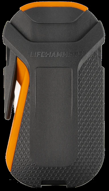 a black and orange LifeHammer Smart escape tool seated in its holster