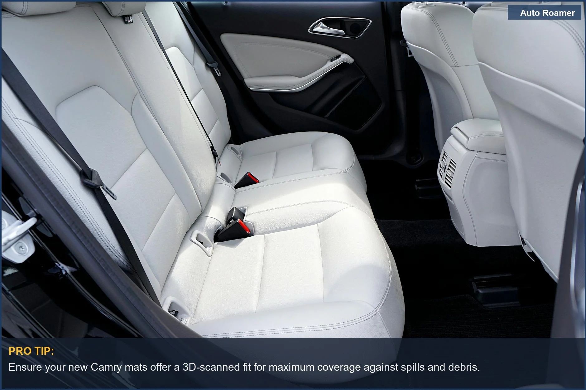 Pristine white leather car interior, highlighting luxurious comfort for your Toyota Camry floor mats.