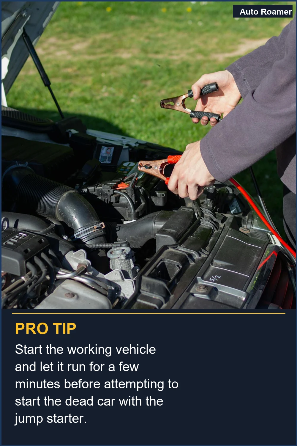 Start the working vehicle and let it run for a few minutes before attempting to start the dead car with the jump starter.