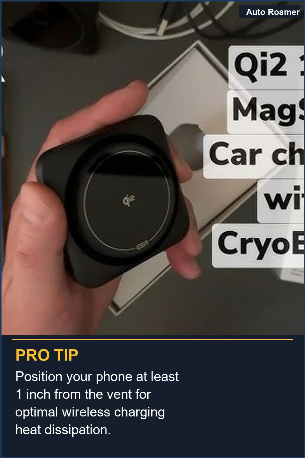 Position your phone at least 1 inch from the vent for optimal wireless charging heat dissipation.