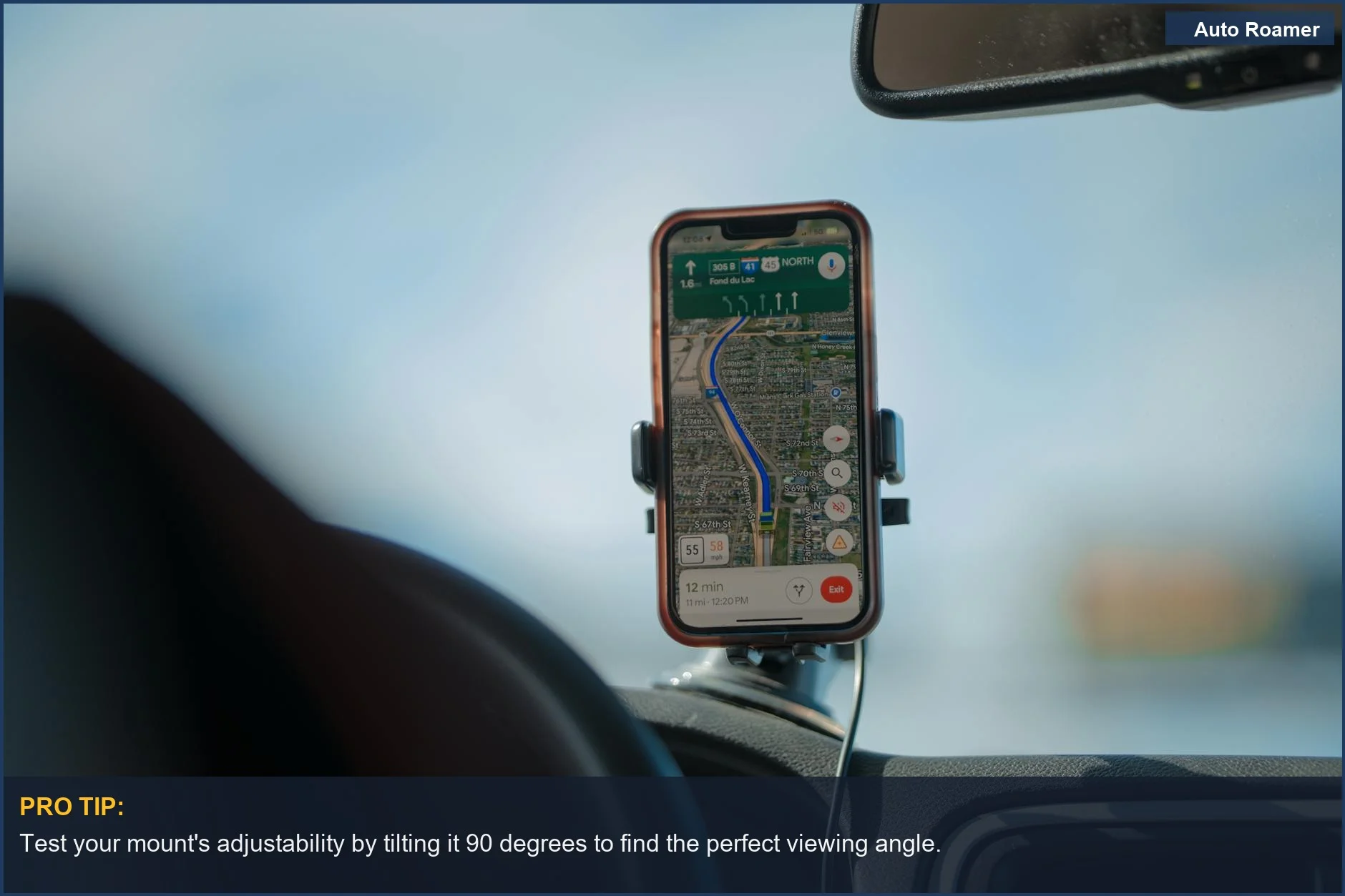 Navegación GPS en soporte de teléfono en el coche, una de las mejores opciones para soportes de teléfono en viajes por carretera.