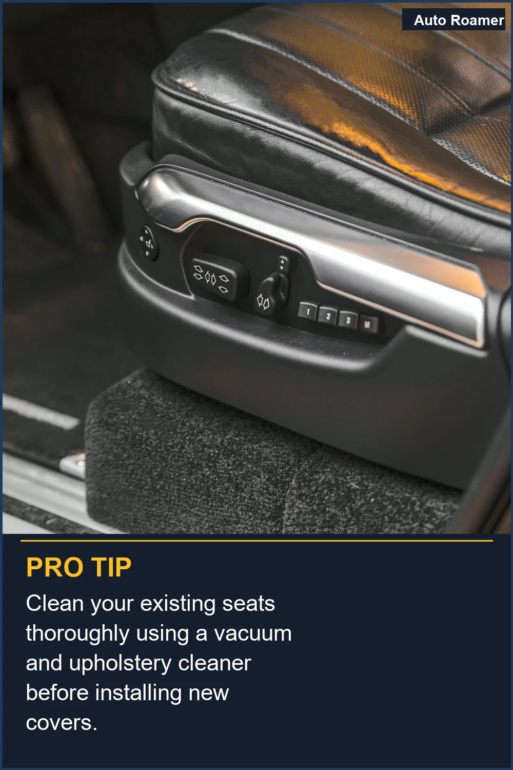 Clean your existing seats thoroughly using a vacuum and upholstery cleaner before installing new covers.