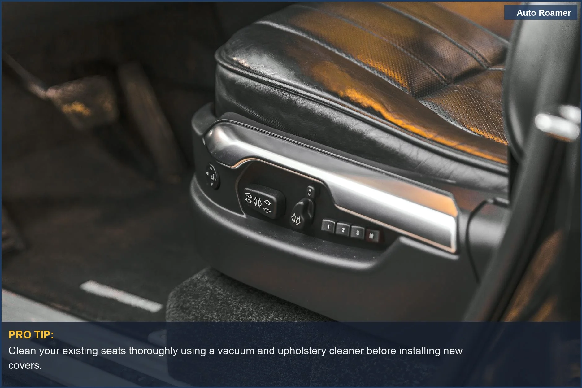 Close-up view of a luxury SUV seat with electric adjustment controls, ideal for car cover installation.