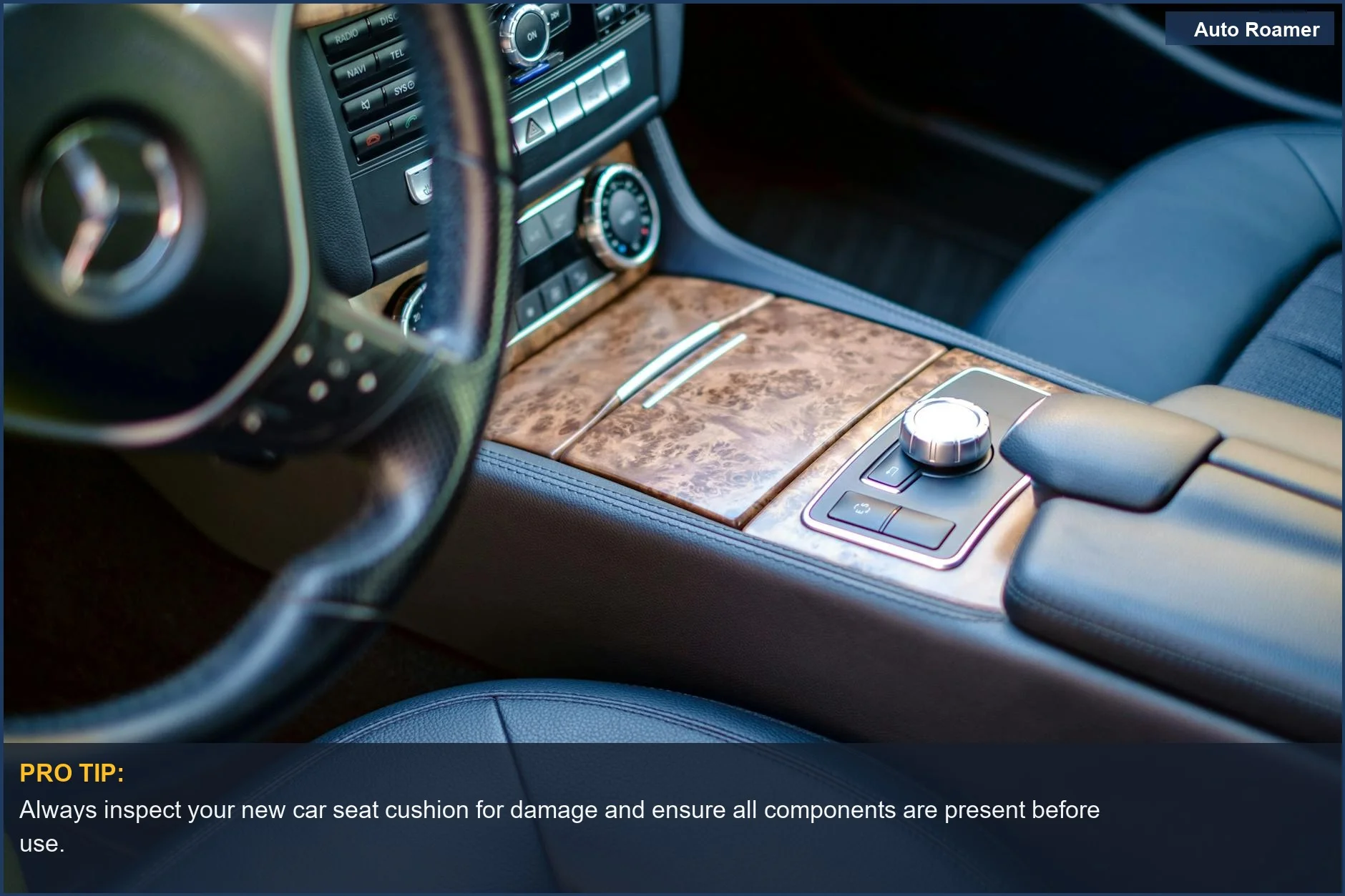 High-end car interior with elegant leather seats and sophisticated wood accents.