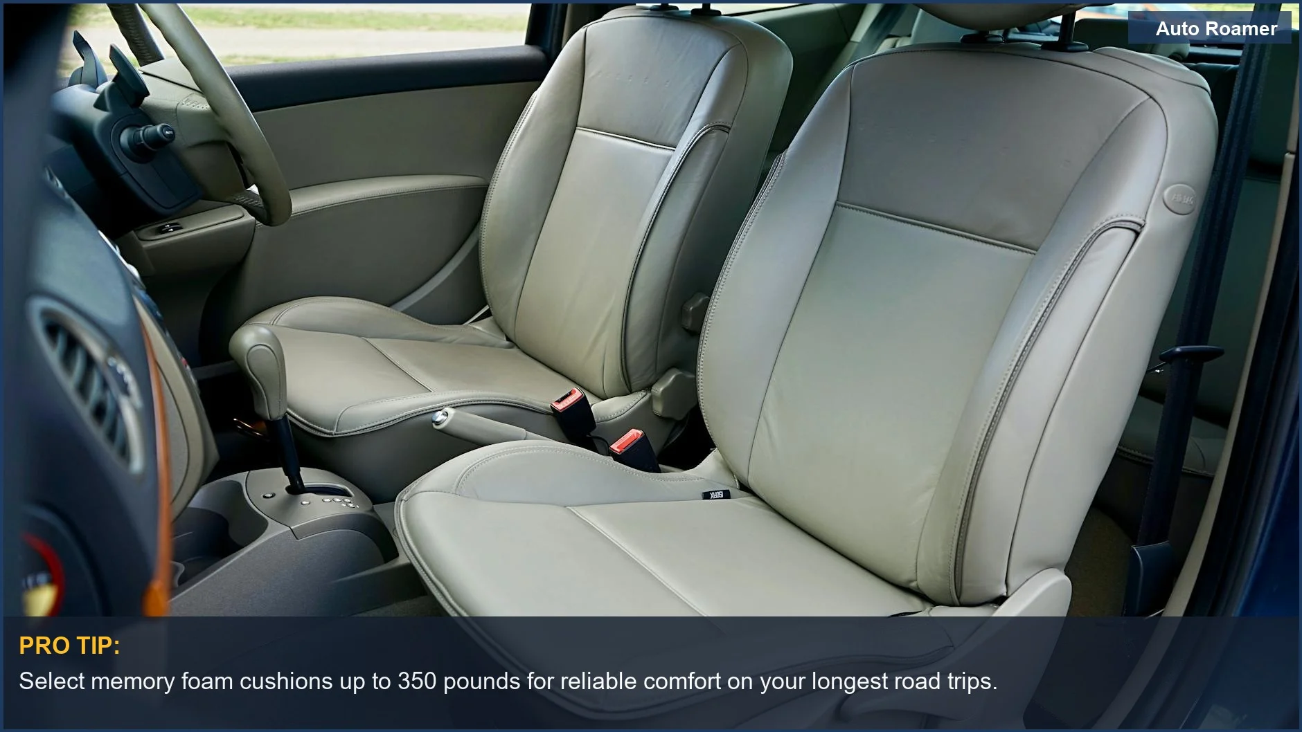 Spacious modern car interior with comfortable leather seats for a smooth ride.