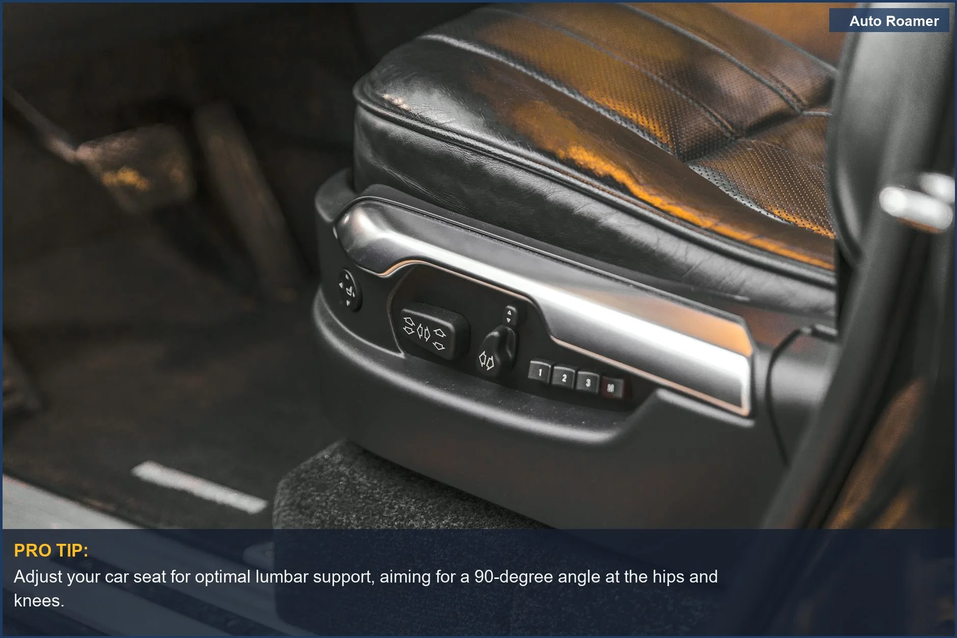 Luxury car seat with electric controls, offering lumbar support for sciatica pain relief.