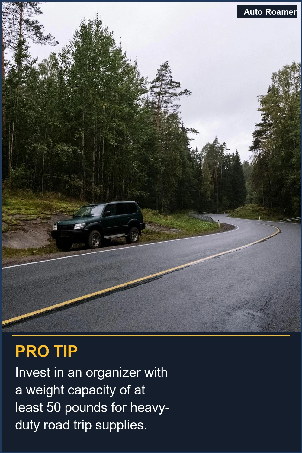 Invest in an organizer with a weight capacity of at least 50 pounds for heavy-duty road trip supplies.