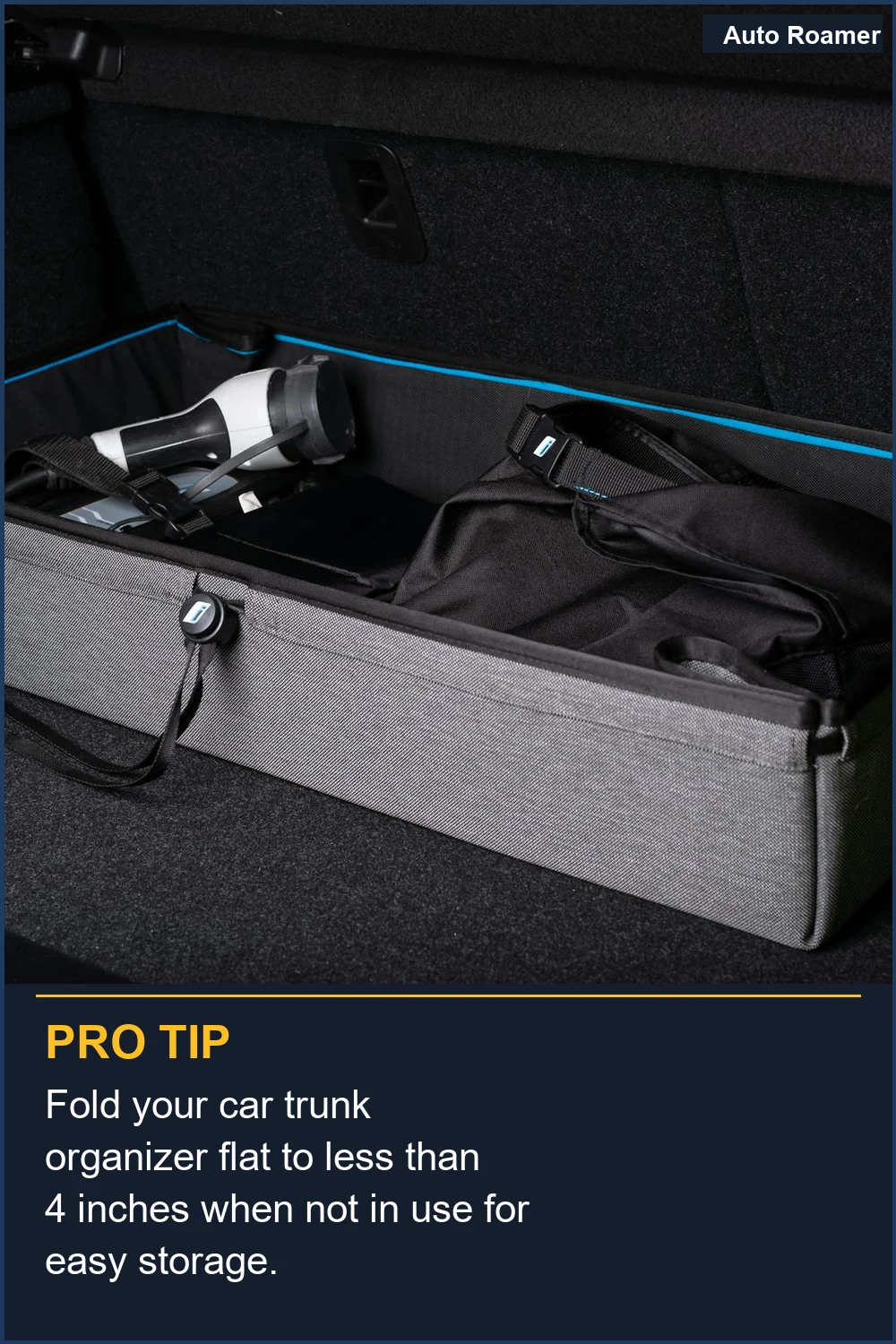 Fold your car trunk organizer flat to less than 4 inches when not in use for easy storage.