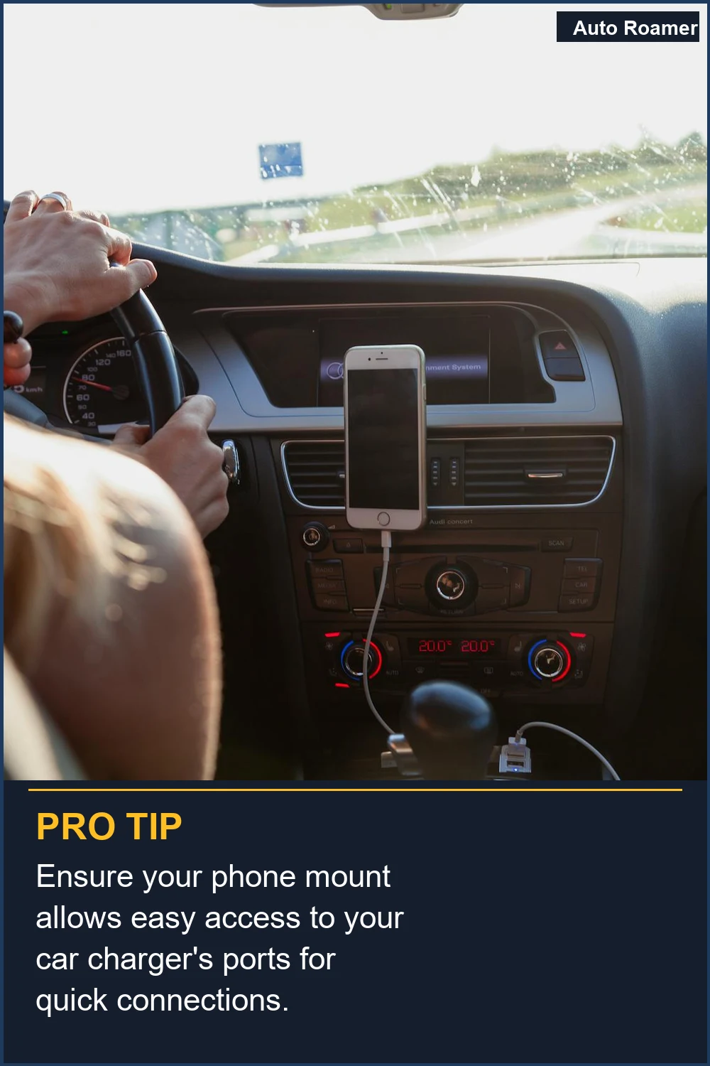 Ensure your phone mount allows easy access to your car charger's ports for quick connections.