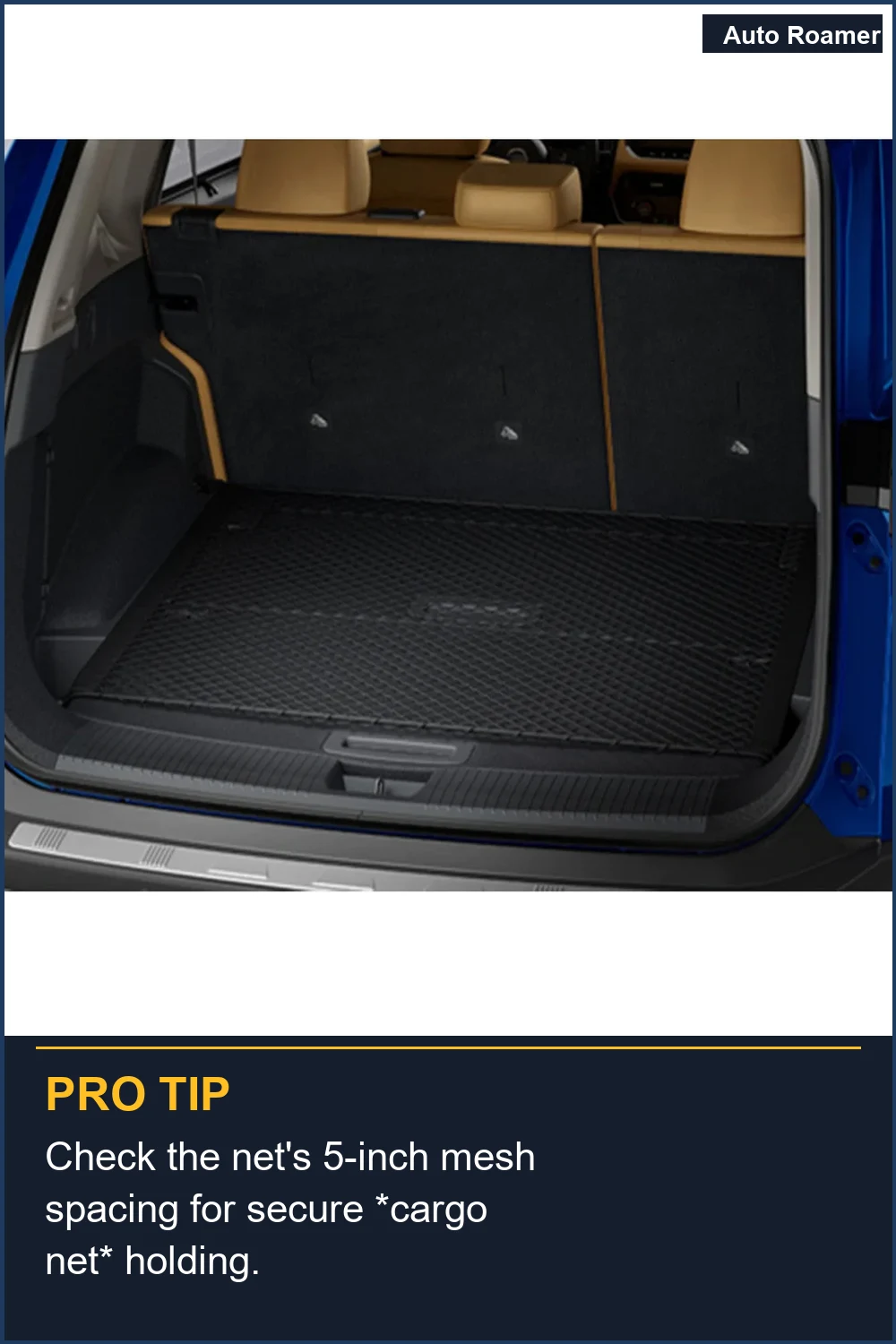 Check the net's 5-inch mesh spacing for secure *cargo net* holding.
