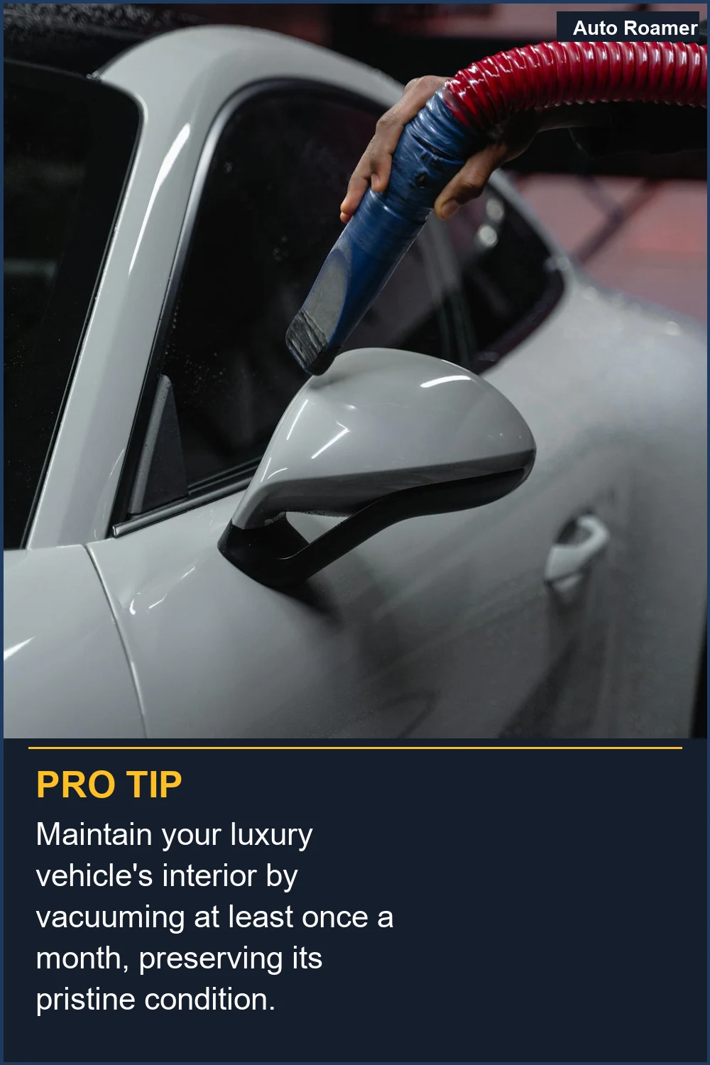 Maintain your luxury vehicle's interior by vacuuming at least once a month, preserving its pristine condition.